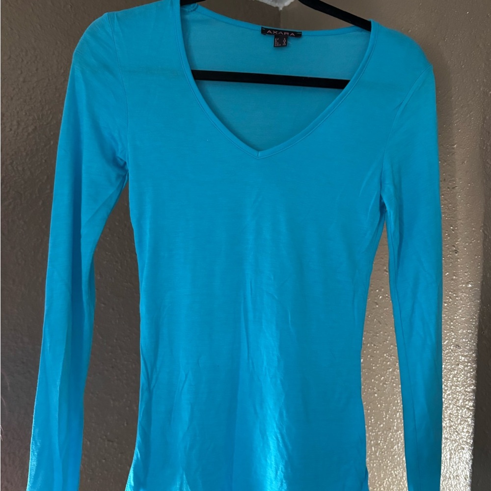Axara Fitted Blue Long Sleeve Blouse